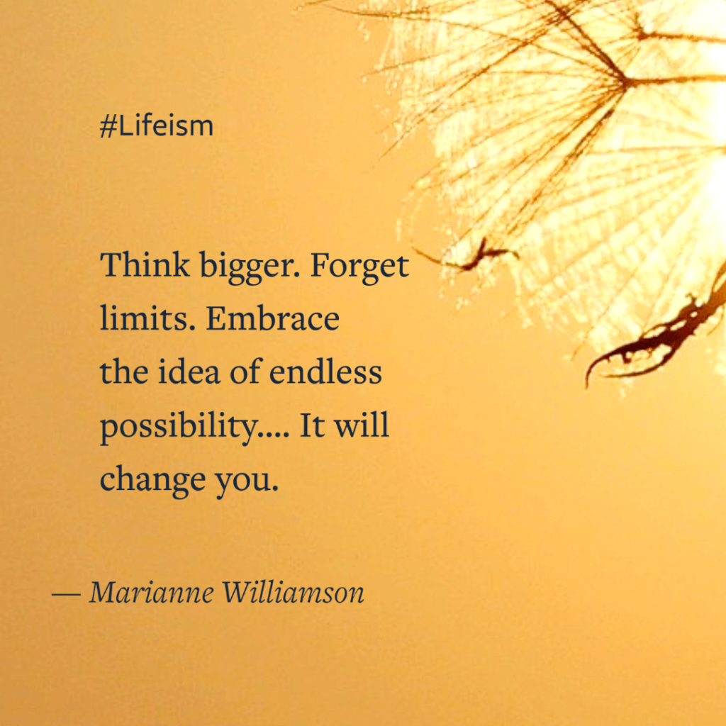 Marianne Williamson Quote on thinking bigger and embracing possibility - Lifeism