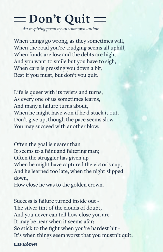 Free Printable Don T Quit Poem - Printable Templates Protal